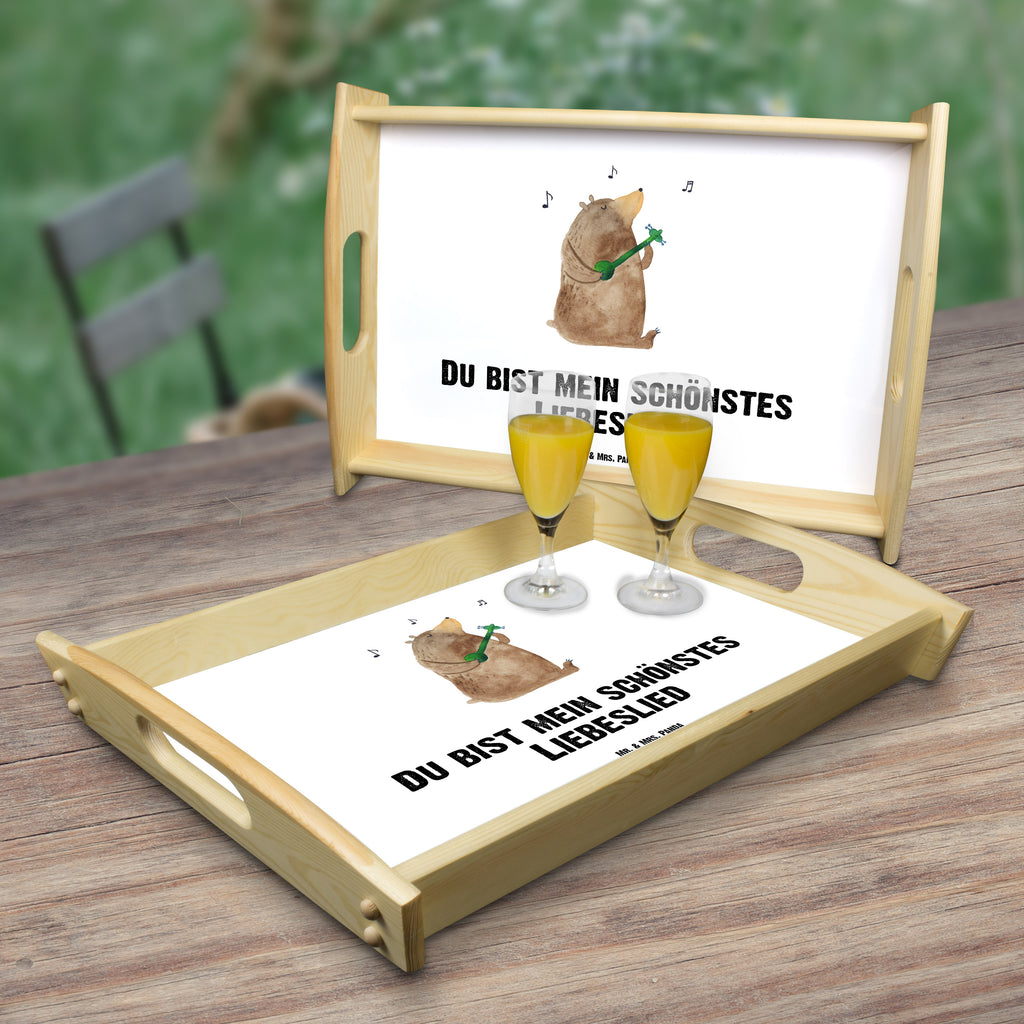 Serviertablett Bär Lied Tablett, Holztablett, Küchentablett, Dekotablett, Frühstückstablett, Bär, Teddy, Teddybär, Bärchen, Bear, Liebeslied, Lied, Song, Valentinstag, Valentine, Geschenk, Partner, Liebe, Freundin, Frau, Herz, Spruch