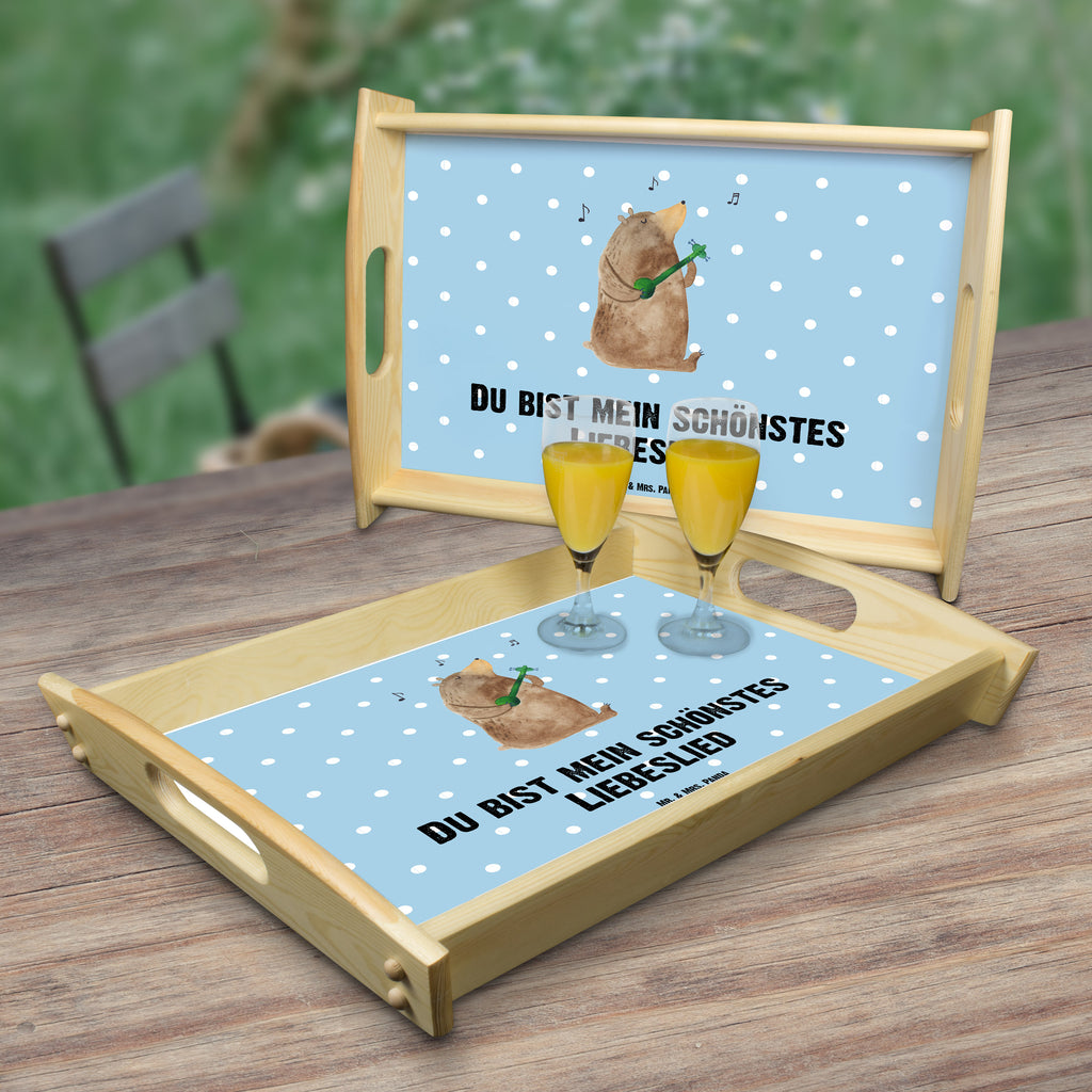 Serviertablett Bär Lied Tablett, Holztablett, Küchentablett, Dekotablett, Frühstückstablett, Bär, Teddy, Teddybär, Bärchen, Bear, Liebeslied, Lied, Song, Valentinstag, Valentine, Geschenk, Partner, Liebe, Freundin, Frau, Herz, Spruch