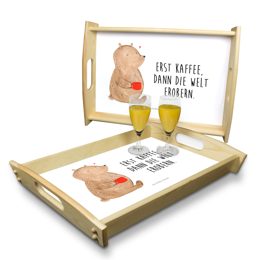 Serviertablett Bär Kaffee Tablett, Holztablett, Küchentablett, Dekotablett, Frühstückstablett, Bär, Teddy, Teddybär, Kaffee, Coffee, Bären, guten Morgen, Morgenroutine, Welt erobern, Welt retten, Motivation