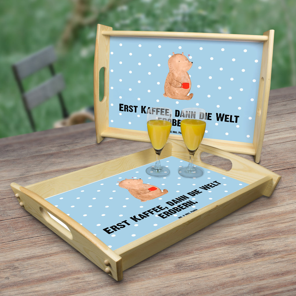 Serviertablett Bär Kaffee Tablett, Holztablett, Küchentablett, Dekotablett, Frühstückstablett, Bär, Teddy, Teddybär, Kaffee, Coffee, Bären, guten Morgen, Morgenroutine, Welt erobern, Welt retten, Motivation