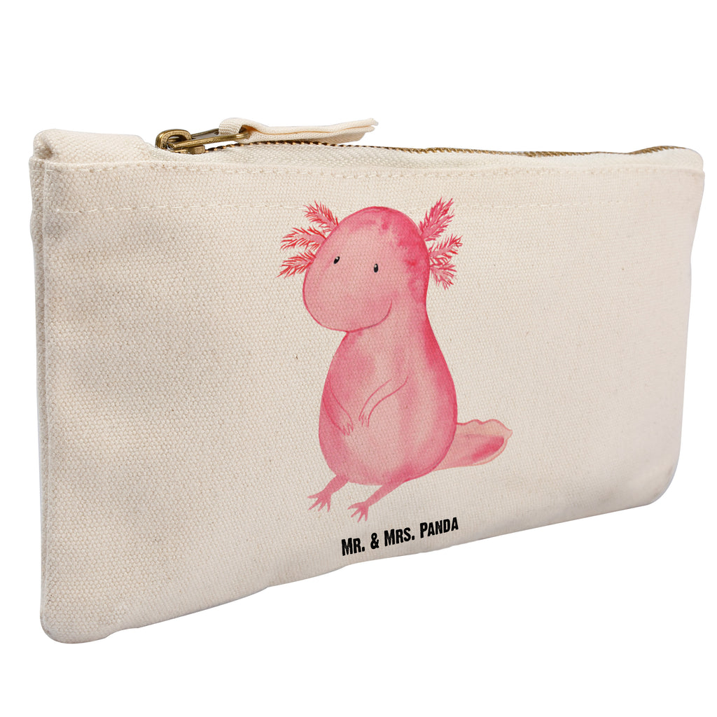 Schminktasche Axolotl Schminktasche, Kosmetiktasche, Kosmetikbeutel, Stiftemäppchen, Etui, Federmappe, Makeup, XXL, Schminketui, Kosmetiketui, Schlamperetui, Axolotl, Molch, Axolot, vergnügt, fröhlich, zufrieden, Lebensstil, Weisheit, Lebensweisheit, Liebe, Freundin