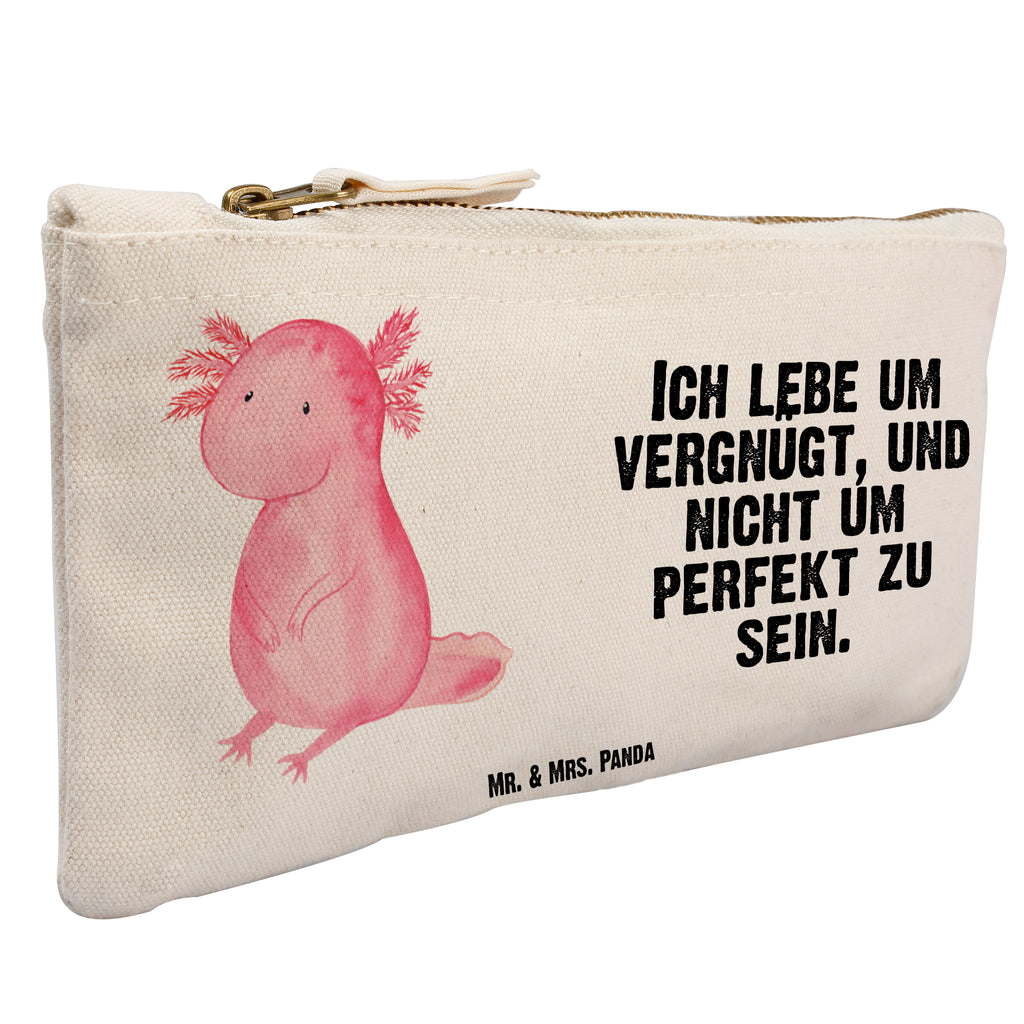 Schminktasche Axolotl Schminktasche, Kosmetiktasche, Kosmetikbeutel, Stiftemäppchen, Etui, Federmappe, Makeup, XXL, Schminketui, Kosmetiketui, Schlamperetui, Axolotl, Molch, Axolot, vergnügt, fröhlich, zufrieden, Lebensstil, Weisheit, Lebensweisheit, Liebe, Freundin