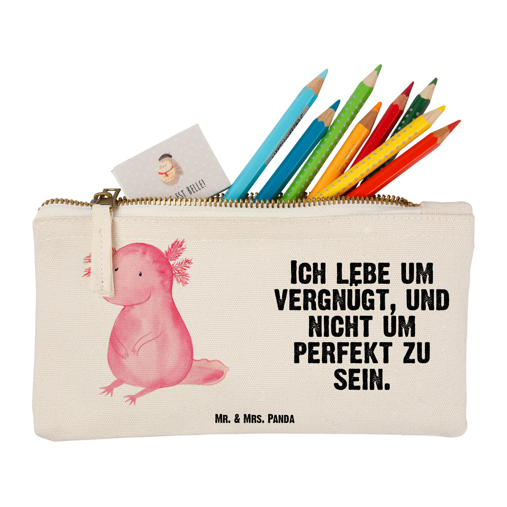 Schminktasche Axolotl Schminktasche, Kosmetiktasche, Kosmetikbeutel, Stiftemäppchen, Etui, Federmappe, Makeup, XXL, Schminketui, Kosmetiketui, Schlamperetui, Axolotl, Molch, Axolot, vergnügt, fröhlich, zufrieden, Lebensstil, Weisheit, Lebensweisheit, Liebe, Freundin