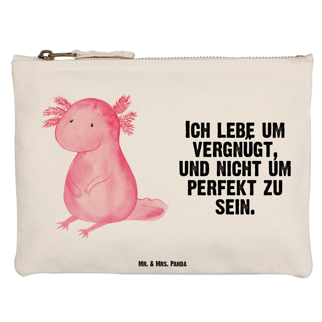 Schminktasche Axolotl Schminktasche, Kosmetiktasche, Kosmetikbeutel, Stiftemäppchen, Etui, Federmappe, Makeup, XXL, Schminketui, Kosmetiketui, Schlamperetui, Axolotl, Molch, Axolot, vergnügt, fröhlich, zufrieden, Lebensstil, Weisheit, Lebensweisheit, Liebe, Freundin