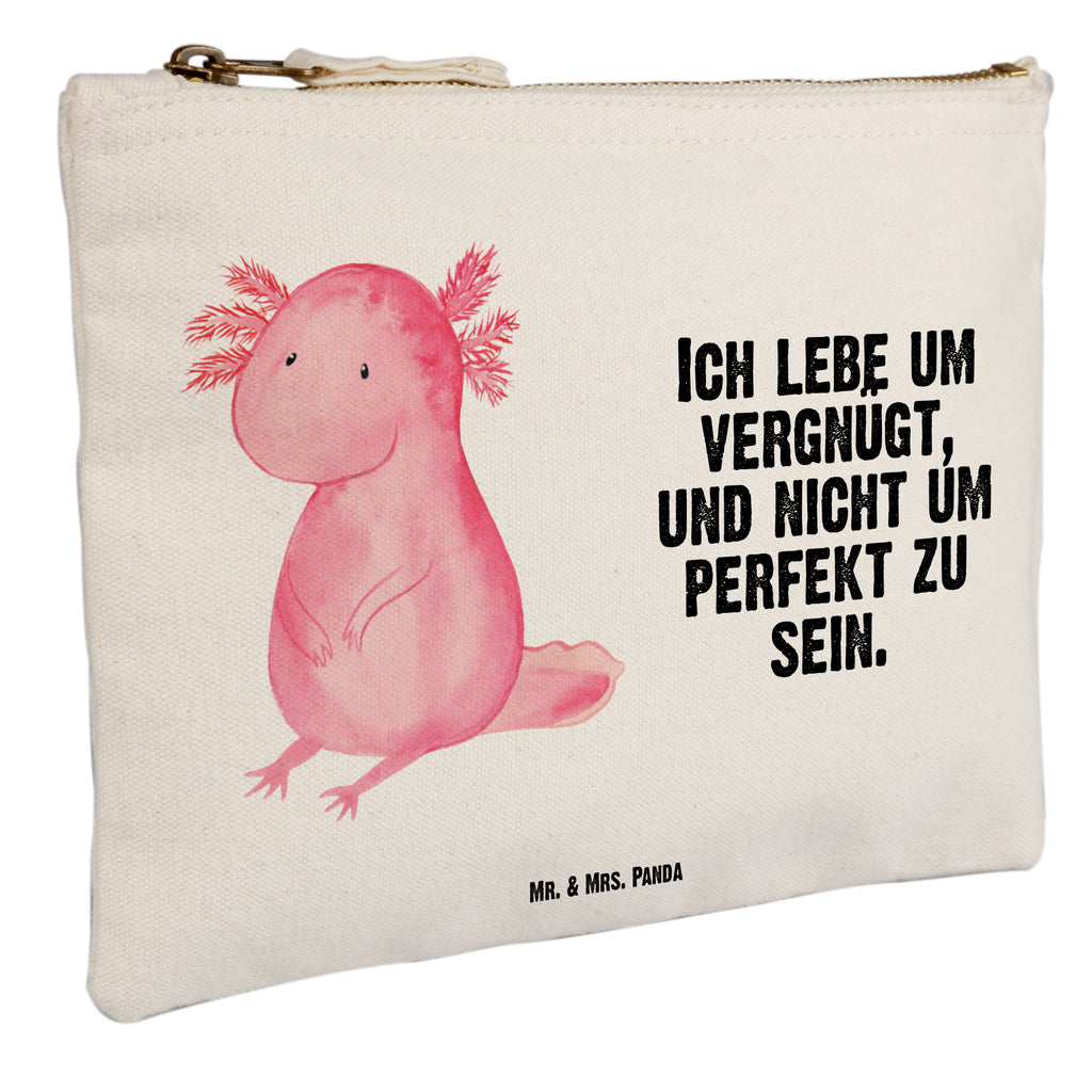 Schminktasche Axolotl Schminktasche, Kosmetiktasche, Kosmetikbeutel, Stiftemäppchen, Etui, Federmappe, Makeup, XXL, Schminketui, Kosmetiketui, Schlamperetui, Axolotl, Molch, Axolot, vergnügt, fröhlich, zufrieden, Lebensstil, Weisheit, Lebensweisheit, Liebe, Freundin
