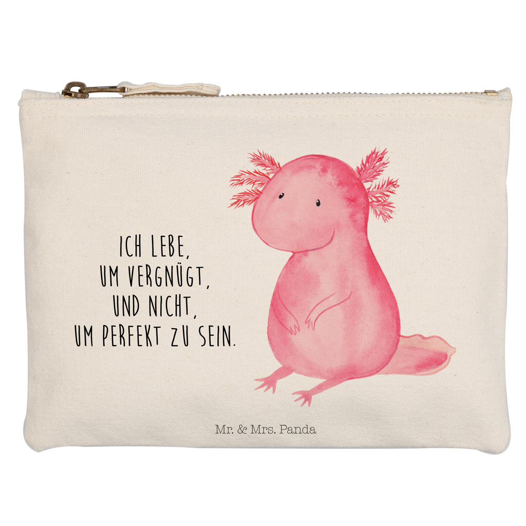 Schminktasche Axolotl Schminktasche, Kosmetiktasche, Kosmetikbeutel, Stiftemäppchen, Etui, Federmappe, Makeup, XXL, Schminketui, Kosmetiketui, Schlamperetui, Axolotl, Molch, Axolot, vergnügt, fröhlich, zufrieden, Lebensstil, Weisheit, Lebensweisheit, Liebe, Freundin