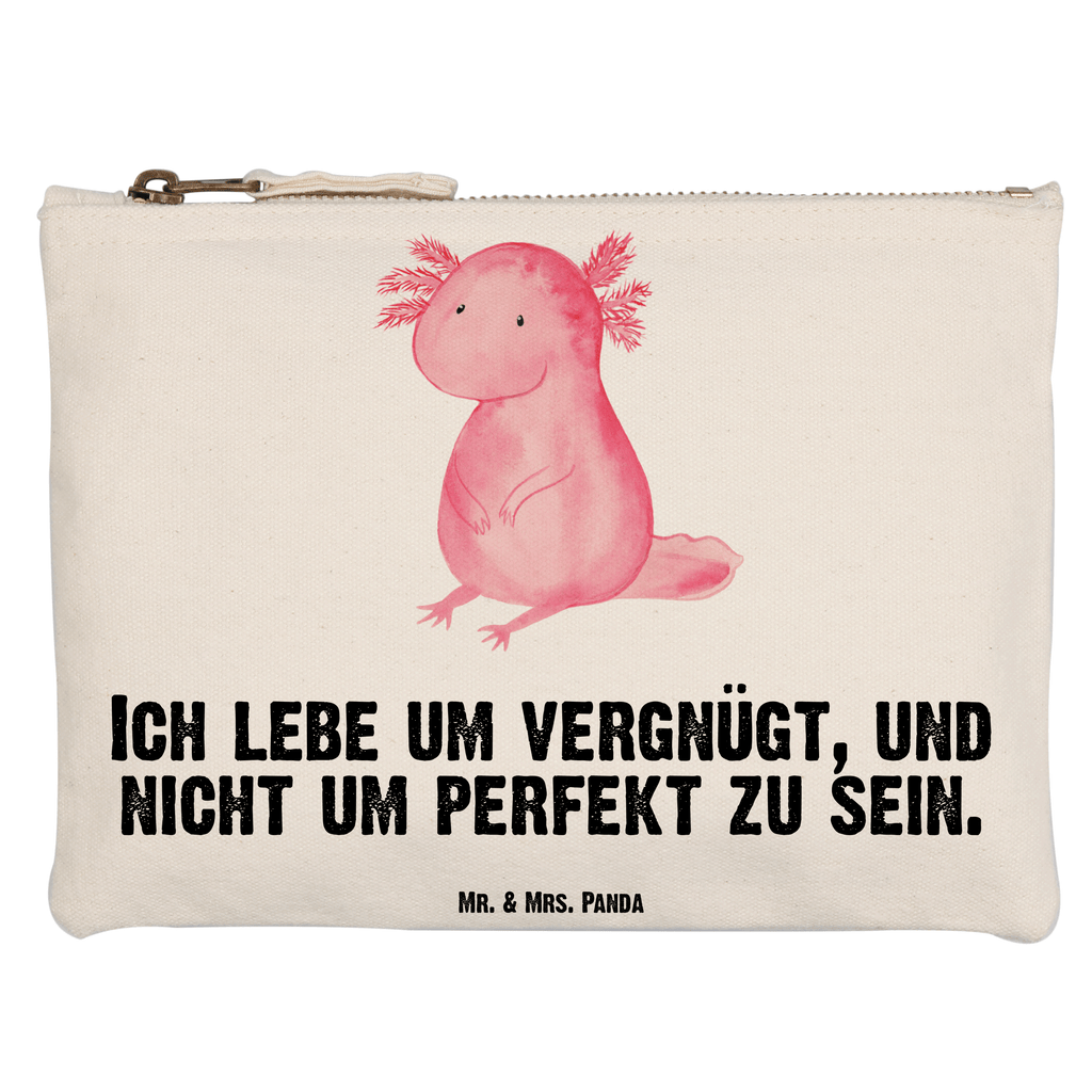 Schminktasche Axolotl Schminktasche, Kosmetiktasche, Kosmetikbeutel, Stiftemäppchen, Etui, Federmappe, Makeup, XXL, Schminketui, Kosmetiketui, Schlamperetui, Axolotl, Molch, Axolot, vergnügt, fröhlich, zufrieden, Lebensstil, Weisheit, Lebensweisheit, Liebe, Freundin