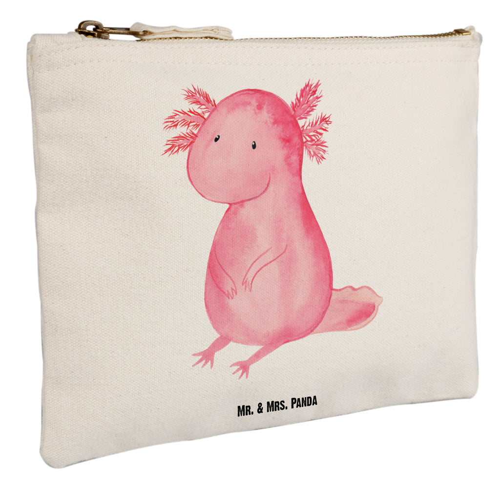 Schminktasche Axolotl Schminktasche, Kosmetiktasche, Kosmetikbeutel, Stiftemäppchen, Etui, Federmappe, Makeup, XXL, Schminketui, Kosmetiketui, Schlamperetui, Axolotl, Molch, Axolot, vergnügt, fröhlich, zufrieden, Lebensstil, Weisheit, Lebensweisheit, Liebe, Freundin
