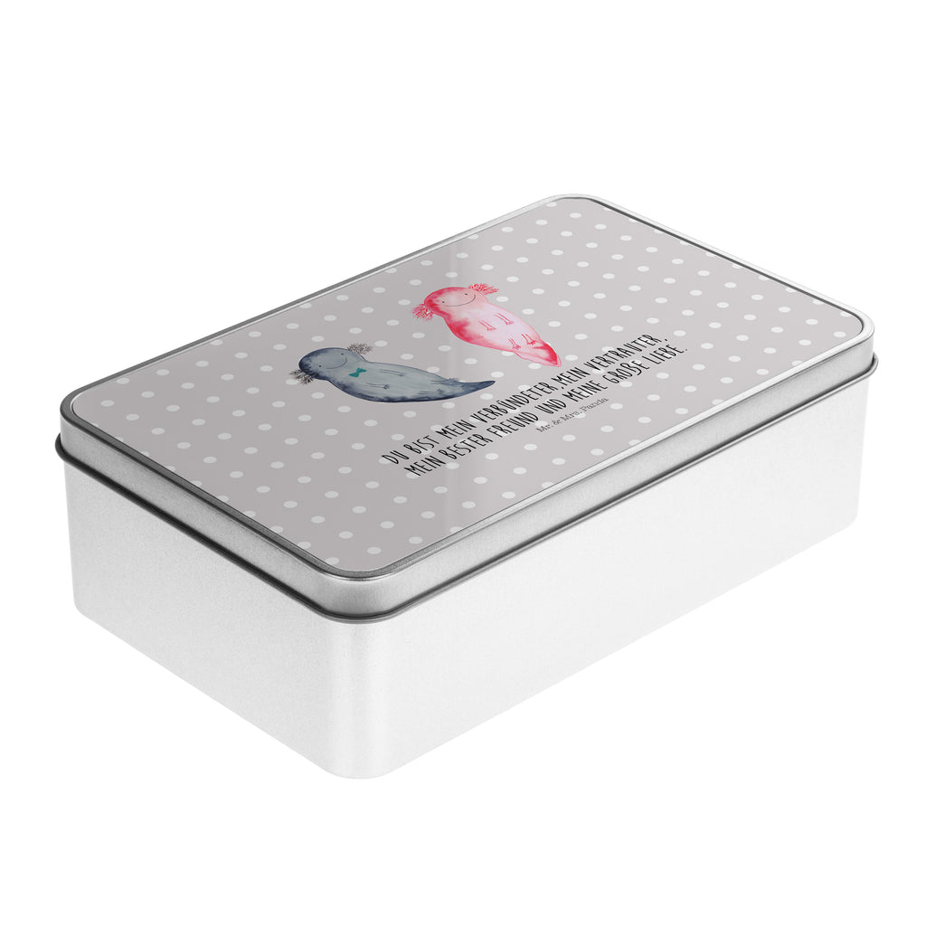 Metalldose rechteckig Axolotl Axel+Lotte Blechdose, Metalldose, Blechbox, Container, Keksdose, Vorratsdose, Vorratsbox, Döschen, Versperbox, Vesperdose, Aufbewahrungsdose, Aufbewahrungsbox, Aluminiumdose, Dose, Axolotl, Molch, Axolot, Schwanzlurch, Lurch, Lurche, Liebe, große Liebe, Liebesbeweis, Freund, Verlobter, Ehemann, Jahrestag, Valentinstag