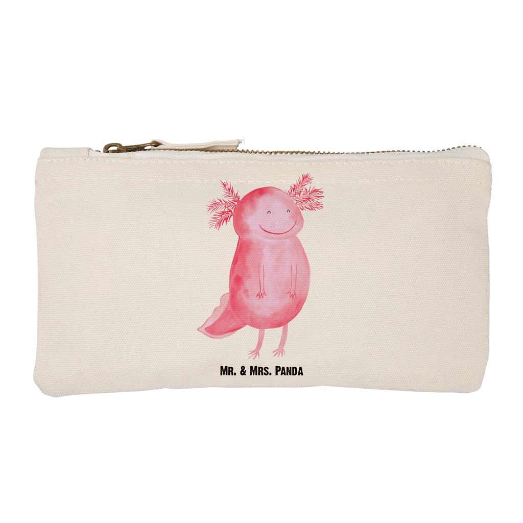 Schminktasche Axolotl glücklich Schminktasche, Kosmetiktasche, Kosmetikbeutel, Stiftemäppchen, Etui, Federmappe, Makeup, XXL, Schminketui, Kosmetiketui, Schlamperetui, Axolotl, Molch, Axolot, Schwanzlurch, Lurch, Lurche, Motivation, gute Laune