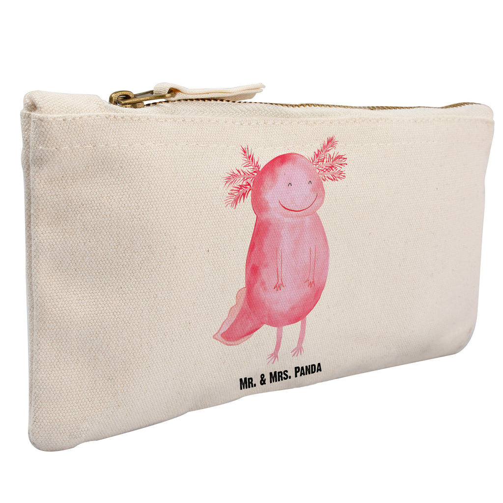 Schminktasche Axolotl glücklich Schminktasche, Kosmetiktasche, Kosmetikbeutel, Stiftemäppchen, Etui, Federmappe, Makeup, XXL, Schminketui, Kosmetiketui, Schlamperetui, Axolotl, Molch, Axolot, Schwanzlurch, Lurch, Lurche, Motivation, gute Laune