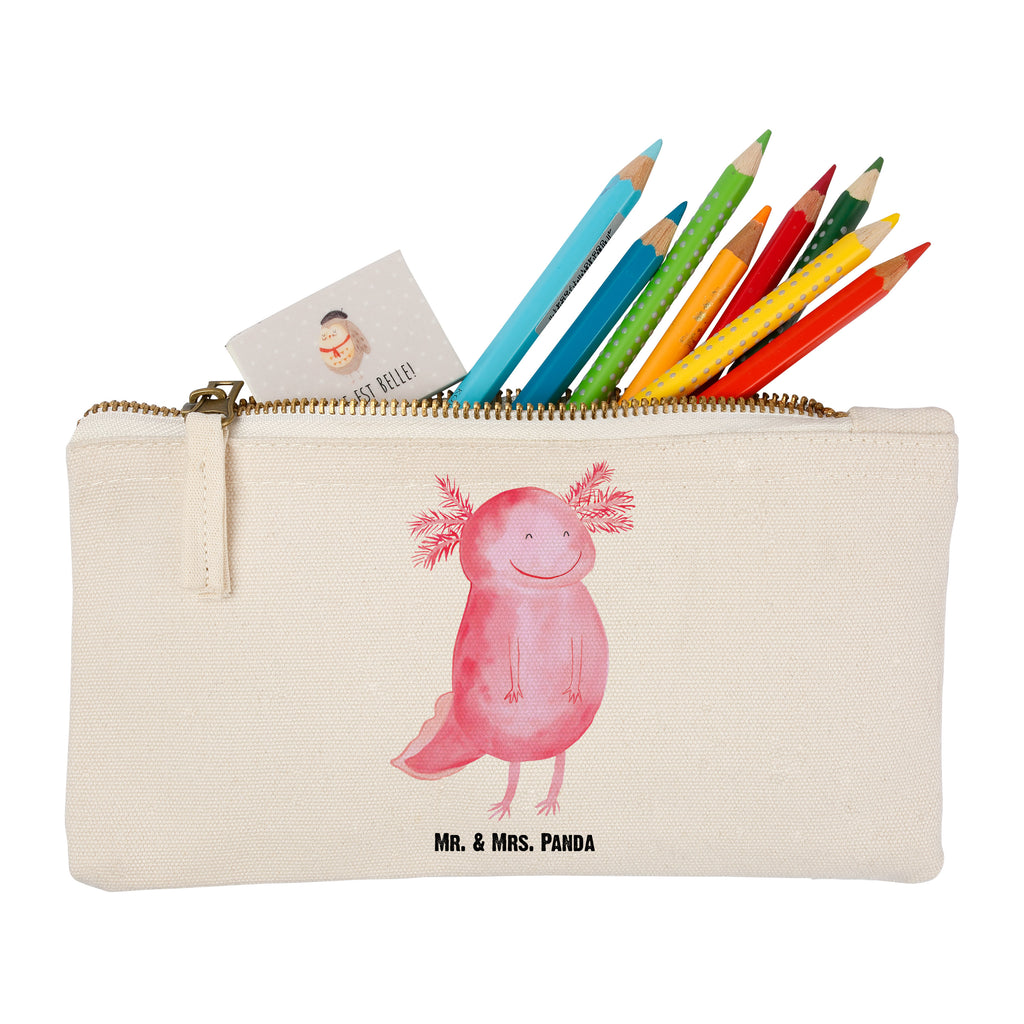 Schminktasche Axolotl glücklich Schminktasche, Kosmetiktasche, Kosmetikbeutel, Stiftemäppchen, Etui, Federmappe, Makeup, XXL, Schminketui, Kosmetiketui, Schlamperetui, Axolotl, Molch, Axolot, Schwanzlurch, Lurch, Lurche, Motivation, gute Laune