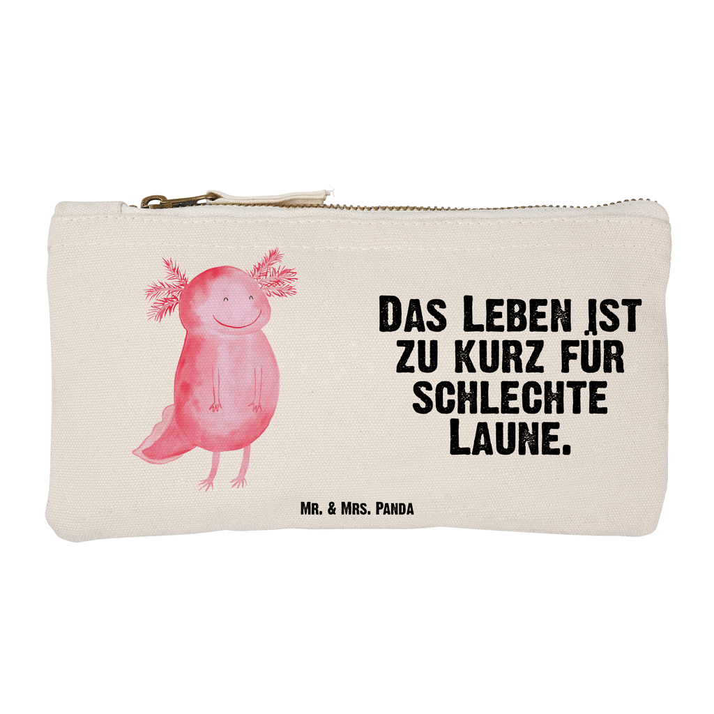 Schminktasche Axolotl glücklich Schminktasche, Kosmetiktasche, Kosmetikbeutel, Stiftemäppchen, Etui, Federmappe, Makeup, XXL, Schminketui, Kosmetiketui, Schlamperetui, Axolotl, Molch, Axolot, Schwanzlurch, Lurch, Lurche, Motivation, gute Laune