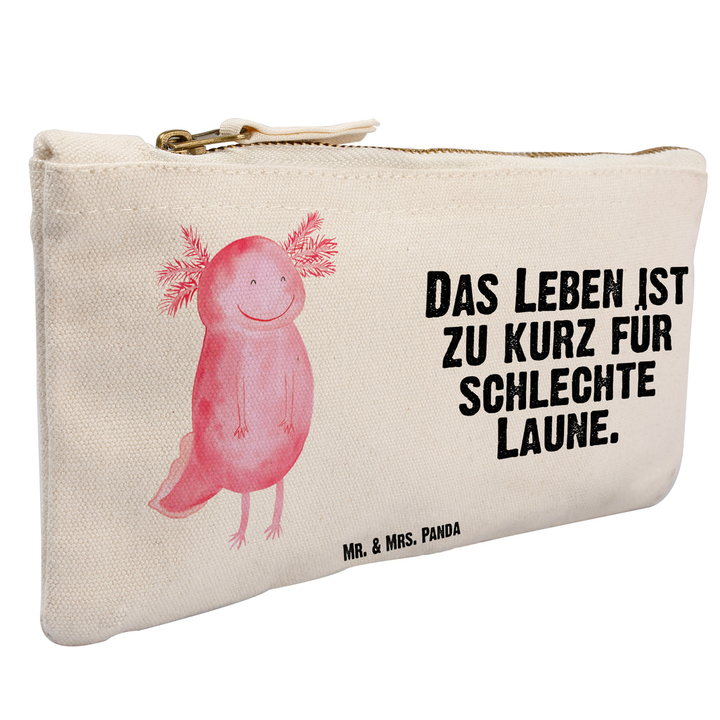 Schminktasche Axolotl glücklich Schminktasche, Kosmetiktasche, Kosmetikbeutel, Stiftemäppchen, Etui, Federmappe, Makeup, XXL, Schminketui, Kosmetiketui, Schlamperetui, Axolotl, Molch, Axolot, Schwanzlurch, Lurch, Lurche, Motivation, gute Laune