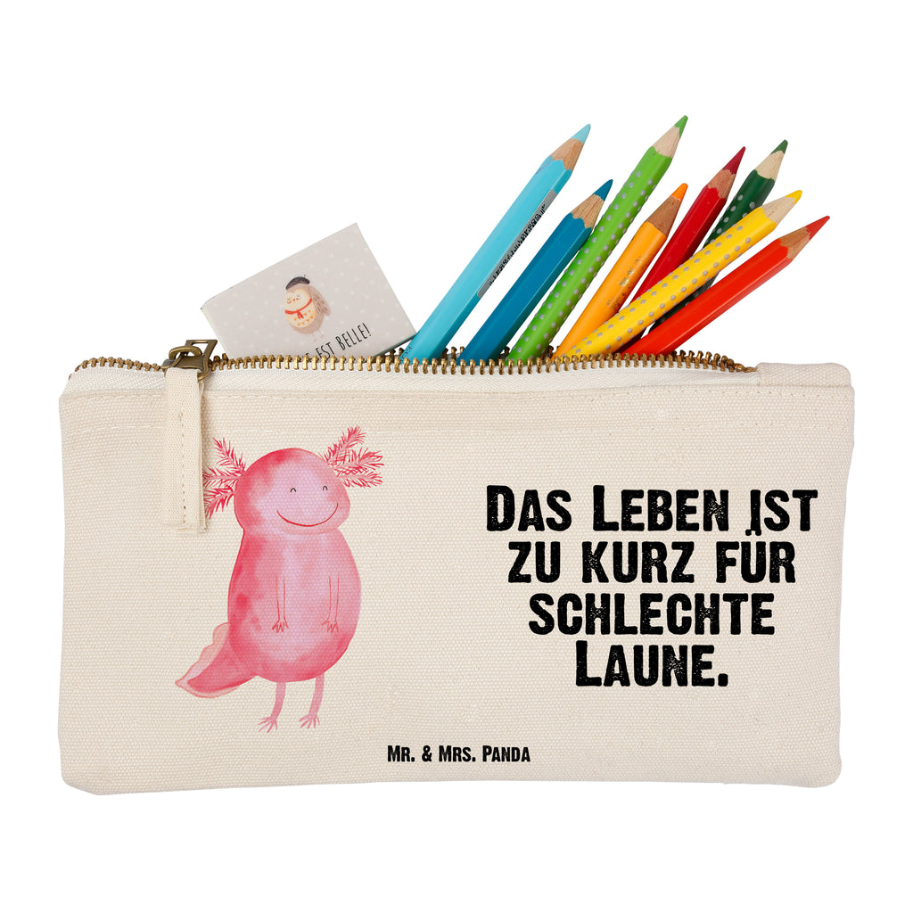 Schminktasche Axolotl glücklich Schminktasche, Kosmetiktasche, Kosmetikbeutel, Stiftemäppchen, Etui, Federmappe, Makeup, XXL, Schminketui, Kosmetiketui, Schlamperetui, Axolotl, Molch, Axolot, Schwanzlurch, Lurch, Lurche, Motivation, gute Laune
