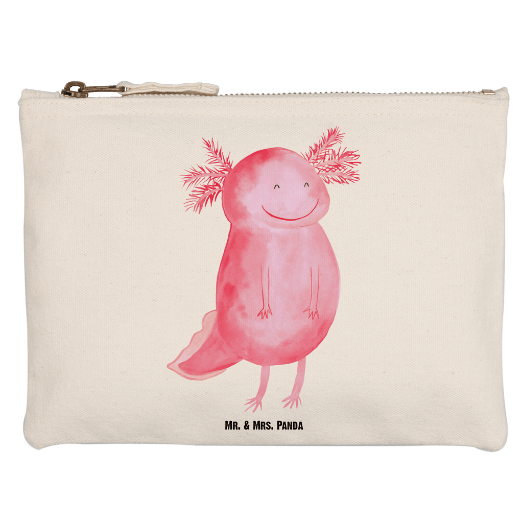 Schminktasche Axolotl glücklich Schminktasche, Kosmetiktasche, Kosmetikbeutel, Stiftemäppchen, Etui, Federmappe, Makeup, XXL, Schminketui, Kosmetiketui, Schlamperetui, Axolotl, Molch, Axolot, Schwanzlurch, Lurch, Lurche, Motivation, gute Laune