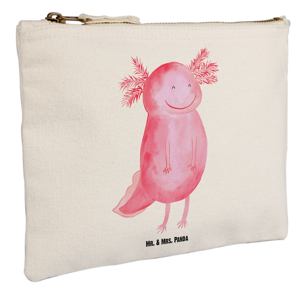 Schminktasche Axolotl glücklich Schminktasche, Kosmetiktasche, Kosmetikbeutel, Stiftemäppchen, Etui, Federmappe, Makeup, XXL, Schminketui, Kosmetiketui, Schlamperetui, Axolotl, Molch, Axolot, Schwanzlurch, Lurch, Lurche, Motivation, gute Laune