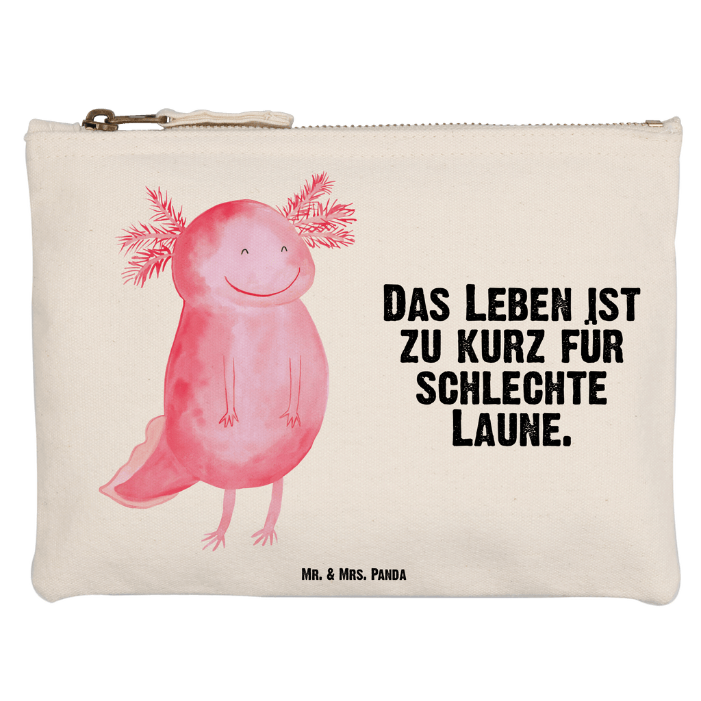 Schminktasche Axolotl glücklich Schminktasche, Kosmetiktasche, Kosmetikbeutel, Stiftemäppchen, Etui, Federmappe, Makeup, XXL, Schminketui, Kosmetiketui, Schlamperetui, Axolotl, Molch, Axolot, Schwanzlurch, Lurch, Lurche, Motivation, gute Laune