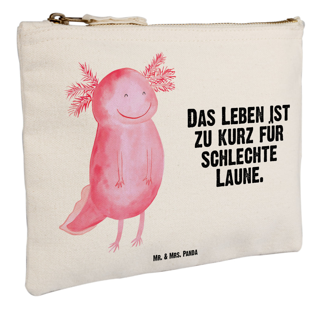 Schminktasche Axolotl glücklich Schminktasche, Kosmetiktasche, Kosmetikbeutel, Stiftemäppchen, Etui, Federmappe, Makeup, XXL, Schminketui, Kosmetiketui, Schlamperetui, Axolotl, Molch, Axolot, Schwanzlurch, Lurch, Lurche, Motivation, gute Laune