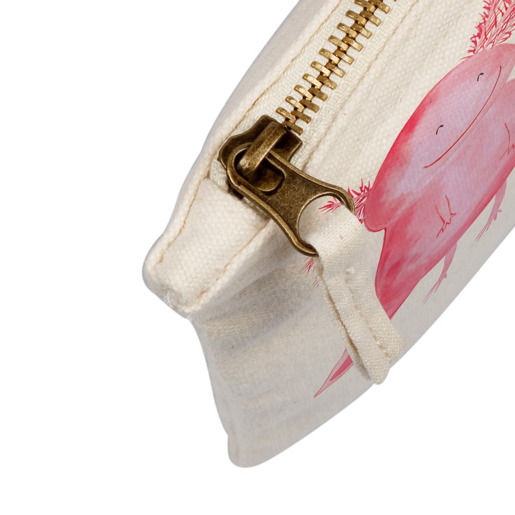 Schminktasche Axolotl glücklich Schminktasche, Kosmetiktasche, Kosmetikbeutel, Stiftemäppchen, Etui, Federmappe, Makeup, XXL, Schminketui, Kosmetiketui, Schlamperetui, Axolotl, Molch, Axolot, Schwanzlurch, Lurch, Lurche, Motivation, gute Laune