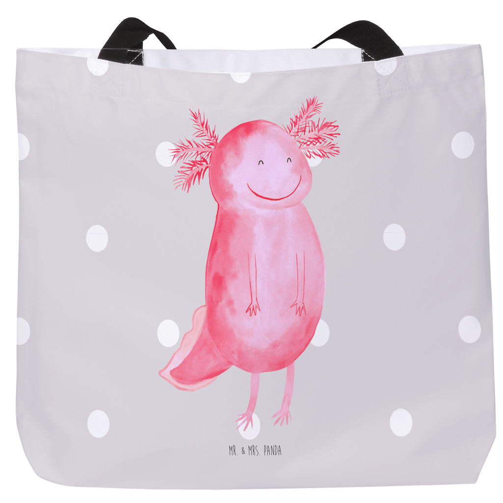 Shopper Axolotl glücklich Beutel, Einkaufstasche, Tasche, Strandtasche, Einkaufsbeutel, Shopper, Schultasche, Freizeittasche, Tragebeutel, Schulbeutel, Alltagstasche, Axolotl, Molch, Axolot, Schwanzlurch, Lurch, Lurche, Motivation, gute Laune