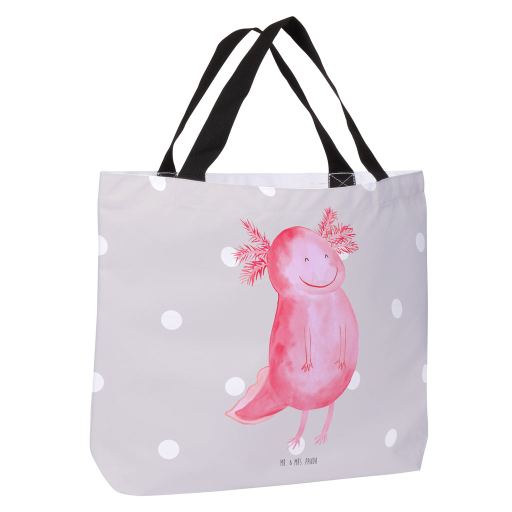 Shopper Axolotl glücklich Beutel, Einkaufstasche, Tasche, Strandtasche, Einkaufsbeutel, Shopper, Schultasche, Freizeittasche, Tragebeutel, Schulbeutel, Alltagstasche, Axolotl, Molch, Axolot, Schwanzlurch, Lurch, Lurche, Motivation, gute Laune