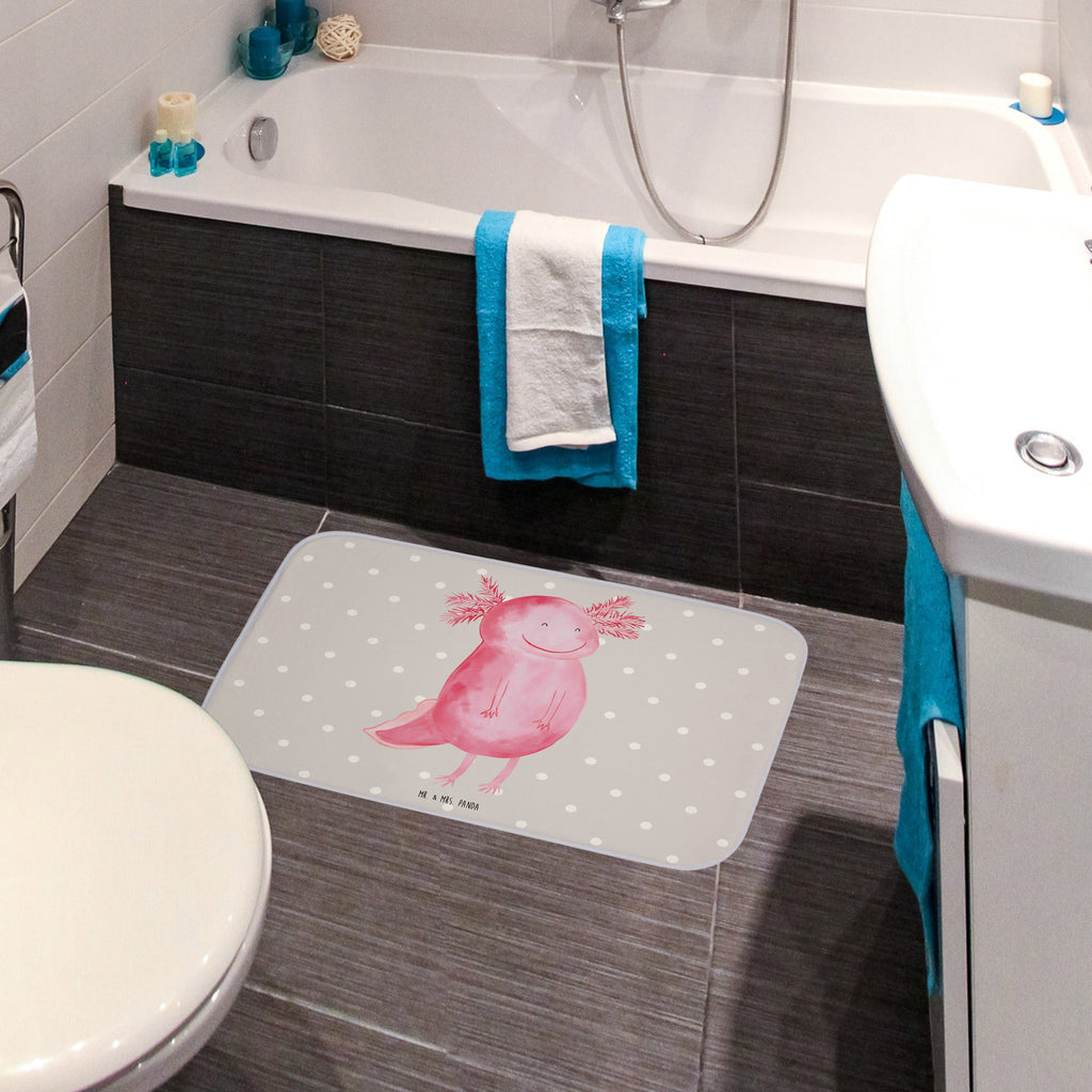 Badvorleger Axolotl glücklich Badematte, Badteppich, Duschvorleger, Badezimmerteppich, Badezimmermatte, Badvorleger, Duschmatte, Duschteppich, Axolotl, Molch, Axolot, Schwanzlurch, Lurch, Lurche, Motivation, gute Laune