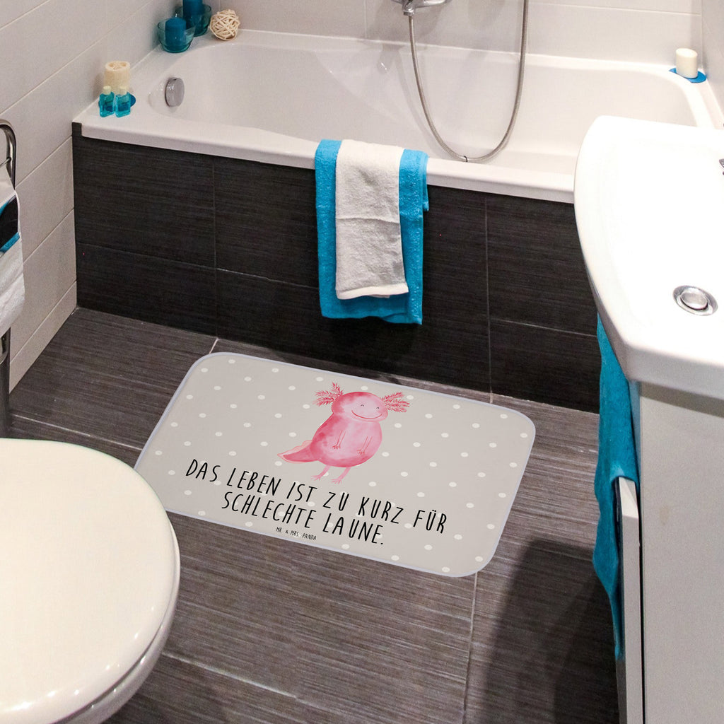 Badvorleger Axolotl glücklich Badematte, Badteppich, Duschvorleger, Badezimmerteppich, Badezimmermatte, Badvorleger, Duschmatte, Duschteppich, Axolotl, Molch, Axolot, Schwanzlurch, Lurch, Lurche, Motivation, gute Laune