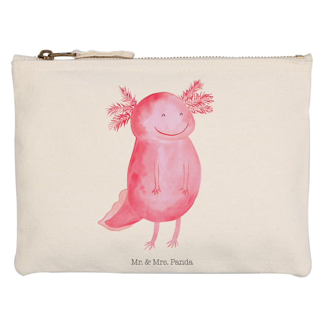 Schminktasche Axolotl glücklich Schminktasche, Kosmetiktasche, Kosmetikbeutel, Stiftemäppchen, Etui, Federmappe, Makeup, XXL, Schminketui, Kosmetiketui, Schlamperetui, Axolotl, Molch, Axolot, Schwanzlurch, Lurch, Lurche, Motivation, gute Laune