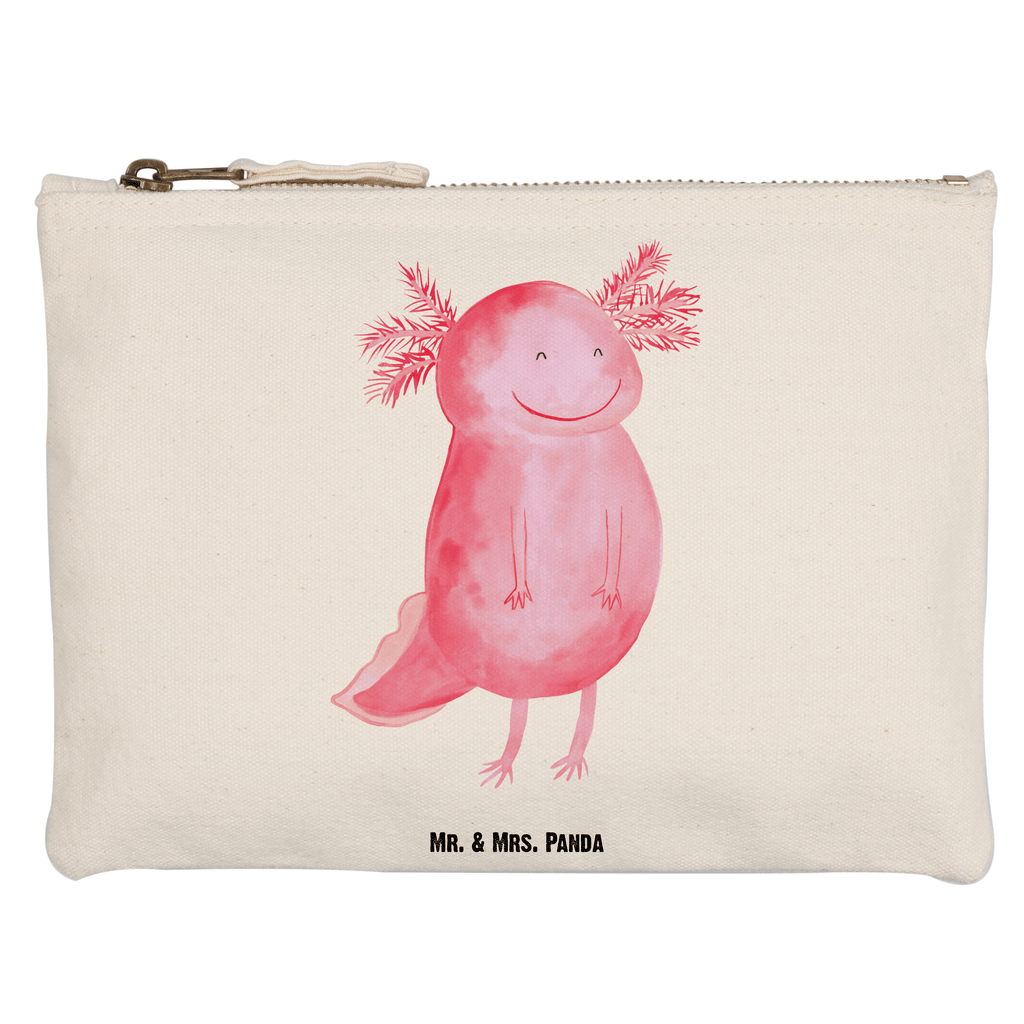 Schminktasche Axolotl glücklich Schminktasche, Kosmetiktasche, Kosmetikbeutel, Stiftemäppchen, Etui, Federmappe, Makeup, XXL, Schminketui, Kosmetiketui, Schlamperetui, Axolotl, Molch, Axolot, Schwanzlurch, Lurch, Lurche, Motivation, gute Laune