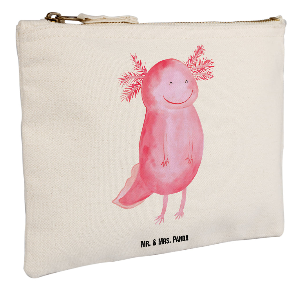 Schminktasche Axolotl glücklich Schminktasche, Kosmetiktasche, Kosmetikbeutel, Stiftemäppchen, Etui, Federmappe, Makeup, XXL, Schminketui, Kosmetiketui, Schlamperetui, Axolotl, Molch, Axolot, Schwanzlurch, Lurch, Lurche, Motivation, gute Laune