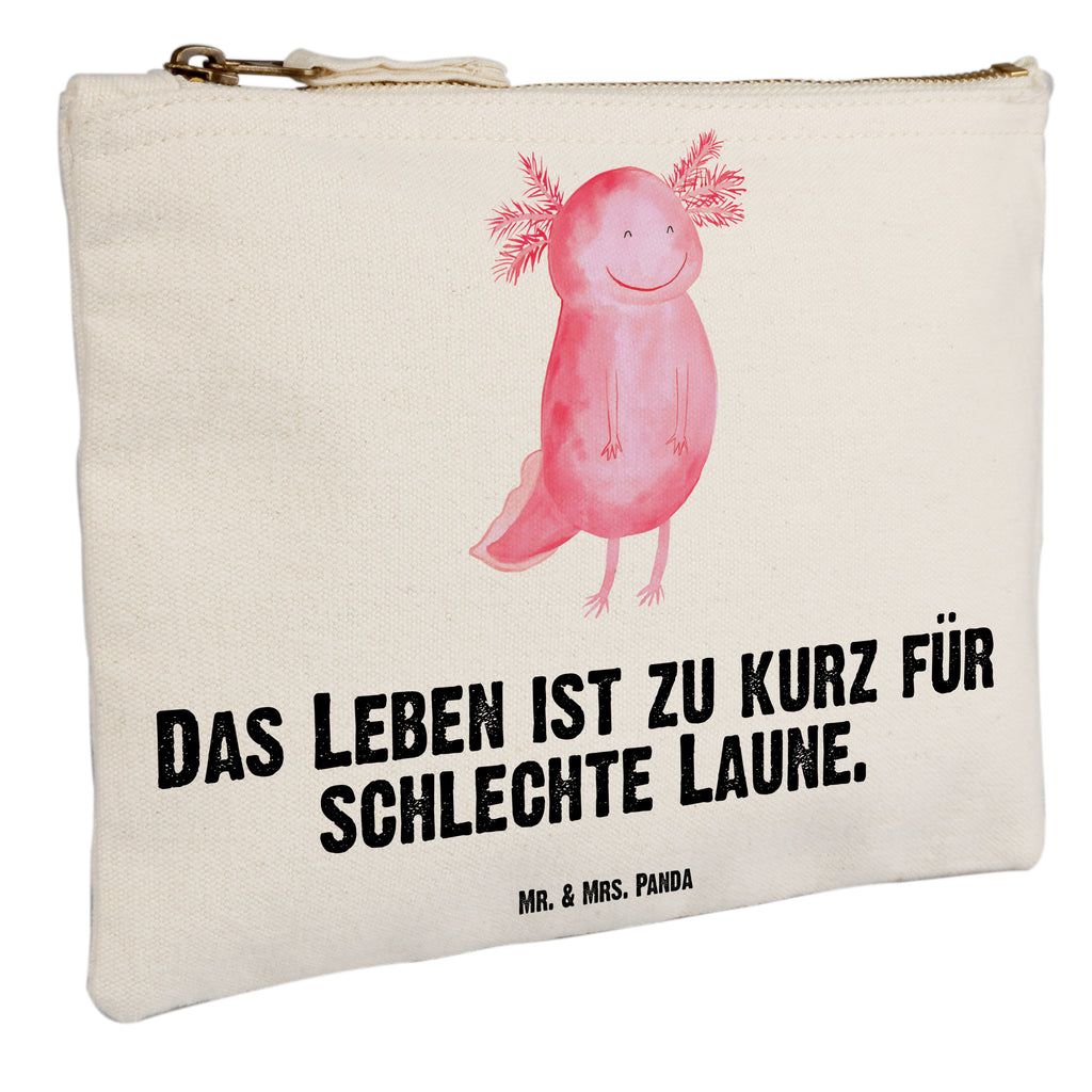 Schminktasche Axolotl glücklich Schminktasche, Kosmetiktasche, Kosmetikbeutel, Stiftemäppchen, Etui, Federmappe, Makeup, XXL, Schminketui, Kosmetiketui, Schlamperetui, Axolotl, Molch, Axolot, Schwanzlurch, Lurch, Lurche, Motivation, gute Laune