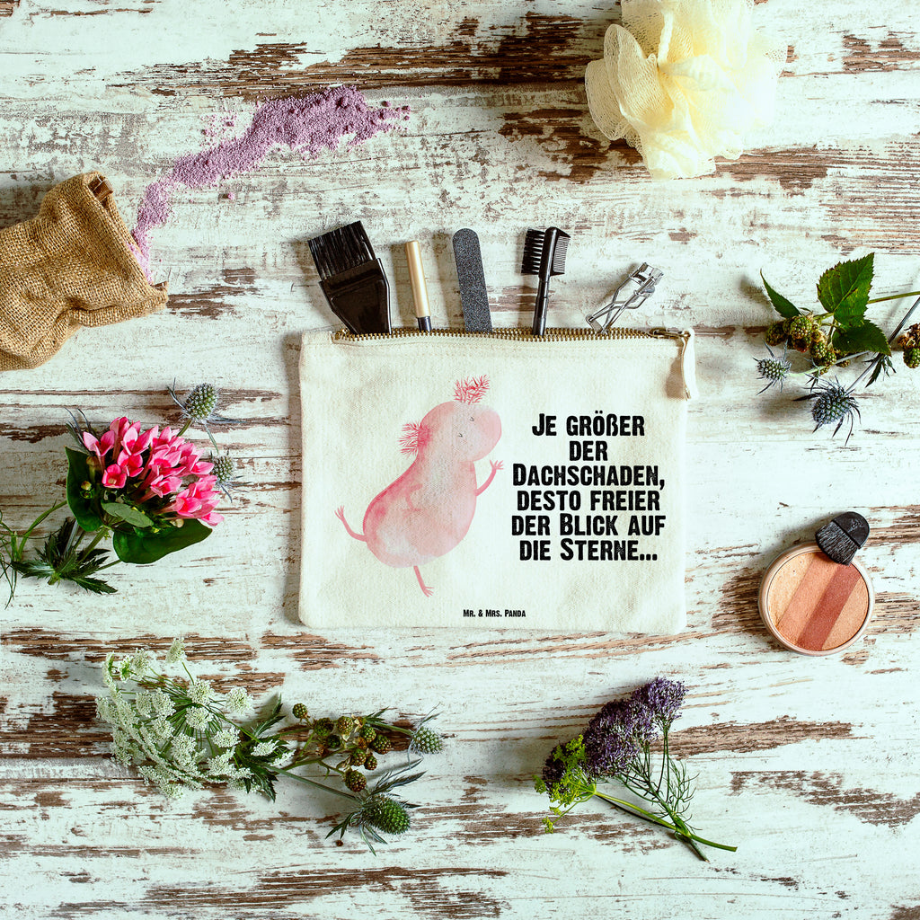 Schminktasche Axolotl tanzt Schminktasche, Kosmetiktasche, Kosmetikbeutel, Stiftemäppchen, Etui, Federmappe, Makeup, XXL, Schminketui, Kosmetiketui, Schlamperetui, Axolotl, Molch, Axolot, Schwanzlurch, Lurch, Lurche, Dachschaden, Sterne, verrückt, Freundin, beste Freundin