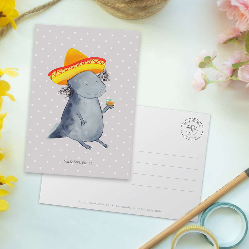 Postkarte Axolotl Tequila Geschenkkarte, Grußkarte, Karte, Einladung, Ansichtskarte, Geburtstagskarte, Einladungskarte, Dankeskarte, Axolotl, Molch, Mexico, Mexiko, Sombrero, Zitrone, Tequila, Motivation, Spruch, Schwanzlurch, Lurch, Lurche, Axolot, Feuerdrache, Feuersalamander