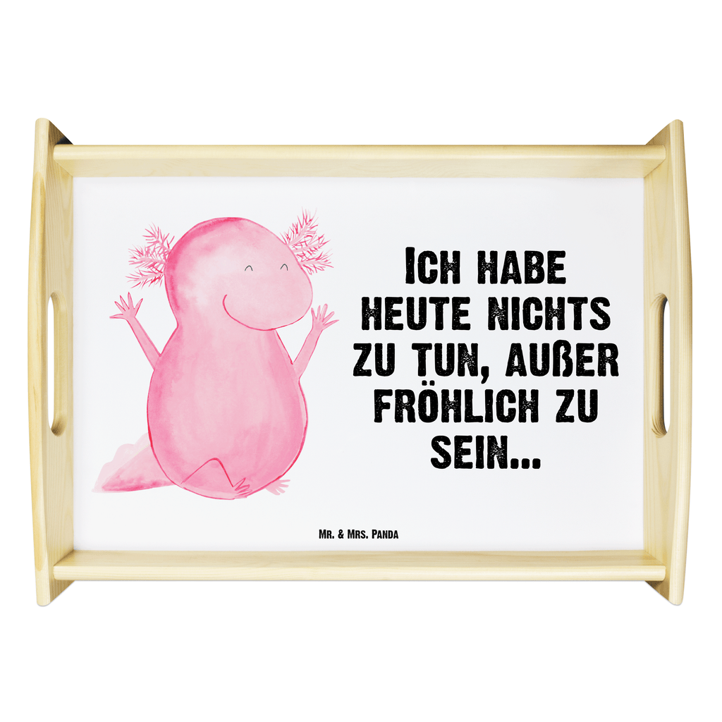 Serviertablett Axolotl Hurra Tablett, Holztablett, Küchentablett, Dekotablett, Frühstückstablett, Axolotl, Molch, Axolot, Schwanzlurch, Lurch, Lurche, fröhlich, Spaß, Freude, Motivation, Zufriedenheit