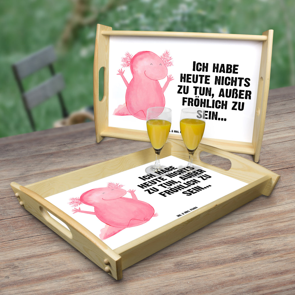 Serviertablett Axolotl Hurra Tablett, Holztablett, Küchentablett, Dekotablett, Frühstückstablett, Axolotl, Molch, Axolot, Schwanzlurch, Lurch, Lurche, fröhlich, Spaß, Freude, Motivation, Zufriedenheit
