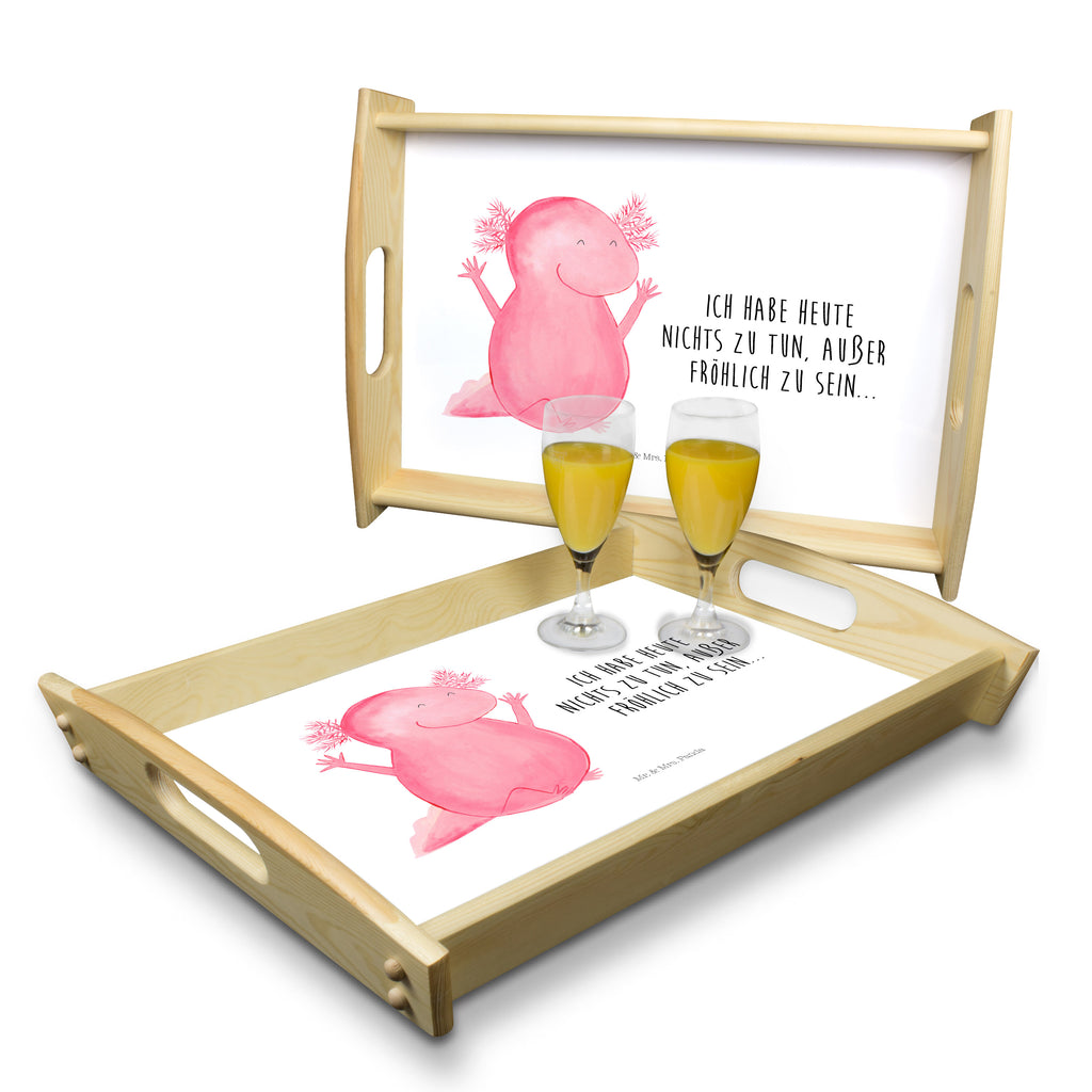 Serviertablett Axolotl Hurra Tablett, Holztablett, Küchentablett, Dekotablett, Frühstückstablett, Axolotl, Molch, Axolot, Schwanzlurch, Lurch, Lurche, fröhlich, Spaß, Freude, Motivation, Zufriedenheit