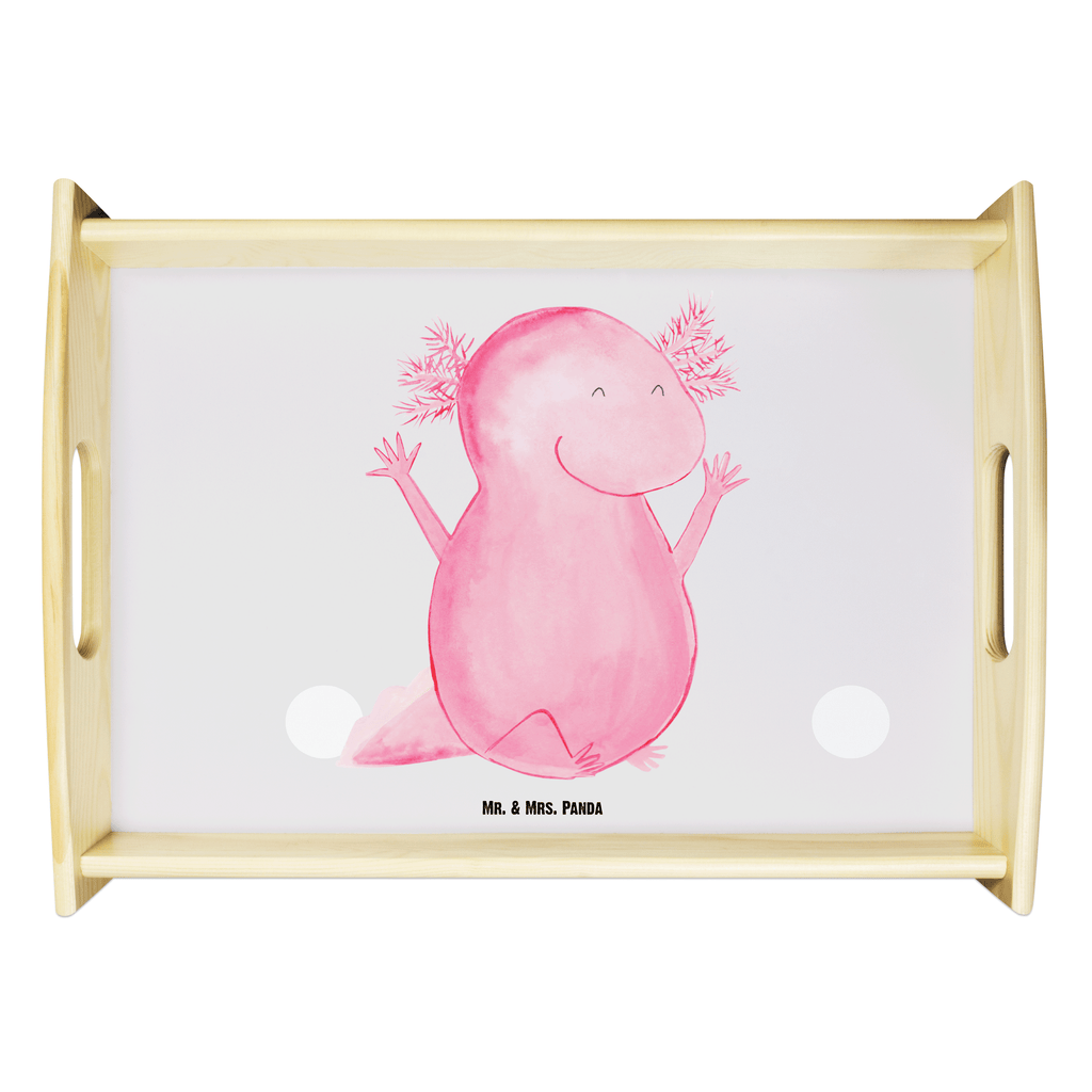Serviertablett Axolotl Hurra Tablett, Holztablett, Küchentablett, Dekotablett, Frühstückstablett, Axolotl, Molch, Axolot, Schwanzlurch, Lurch, Lurche, fröhlich, Spaß, Freude, Motivation, Zufriedenheit