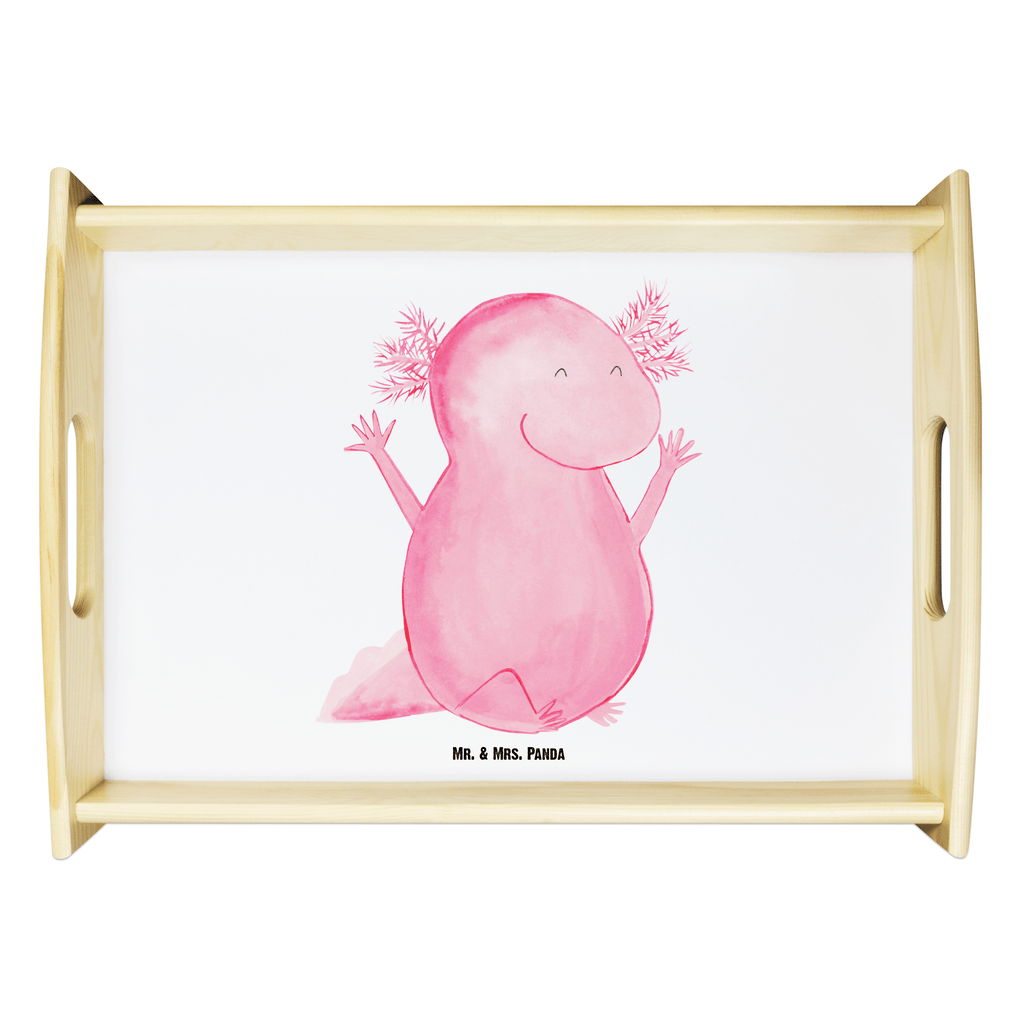 Serviertablett Axolotl Hurra Tablett, Holztablett, Küchentablett, Dekotablett, Frühstückstablett, Axolotl, Molch, Axolot, Schwanzlurch, Lurch, Lurche, fröhlich, Spaß, Freude, Motivation, Zufriedenheit