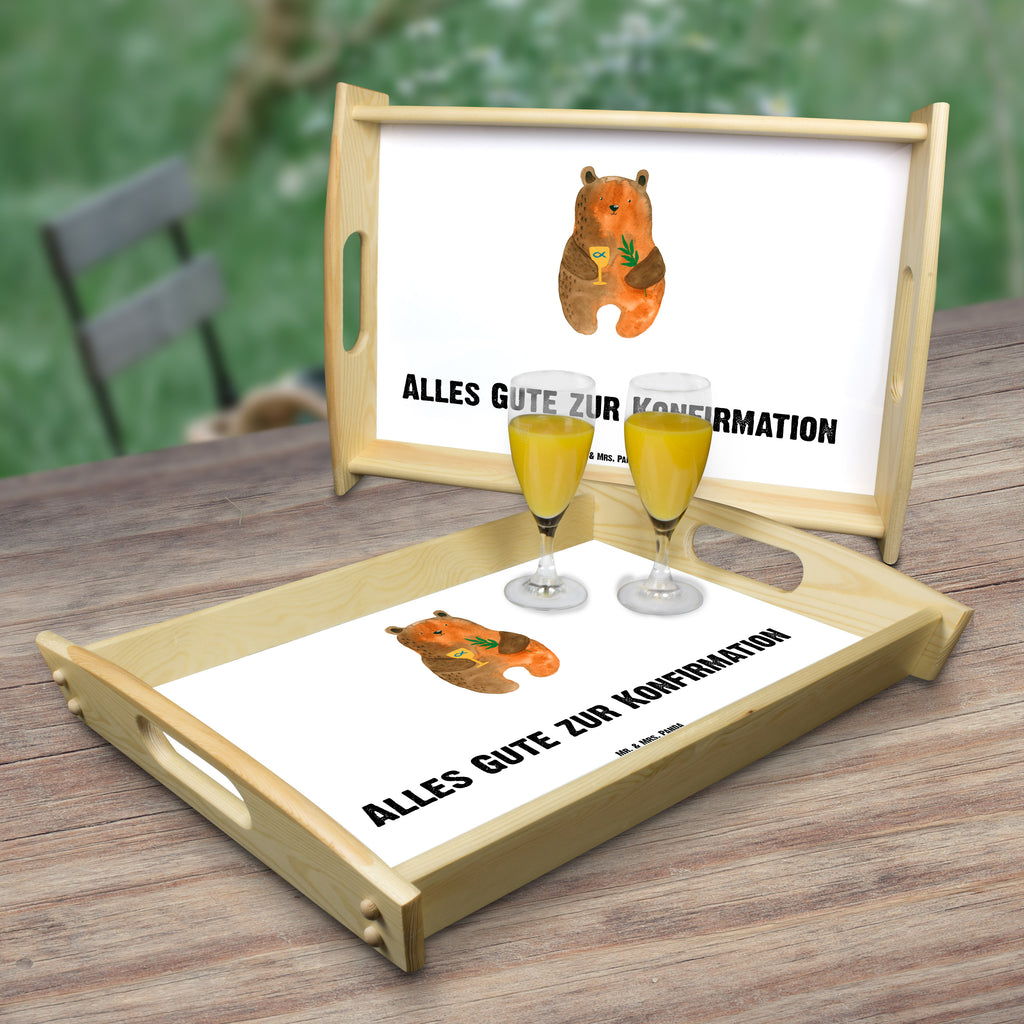Serviertablett Konfirmation-Bär Tablett, Holztablett, Küchentablett, Dekotablett, Frühstückstablett, Bär, Teddy, Teddybär, Konfirmation, Kirche, evangelisch, Gottesdienst