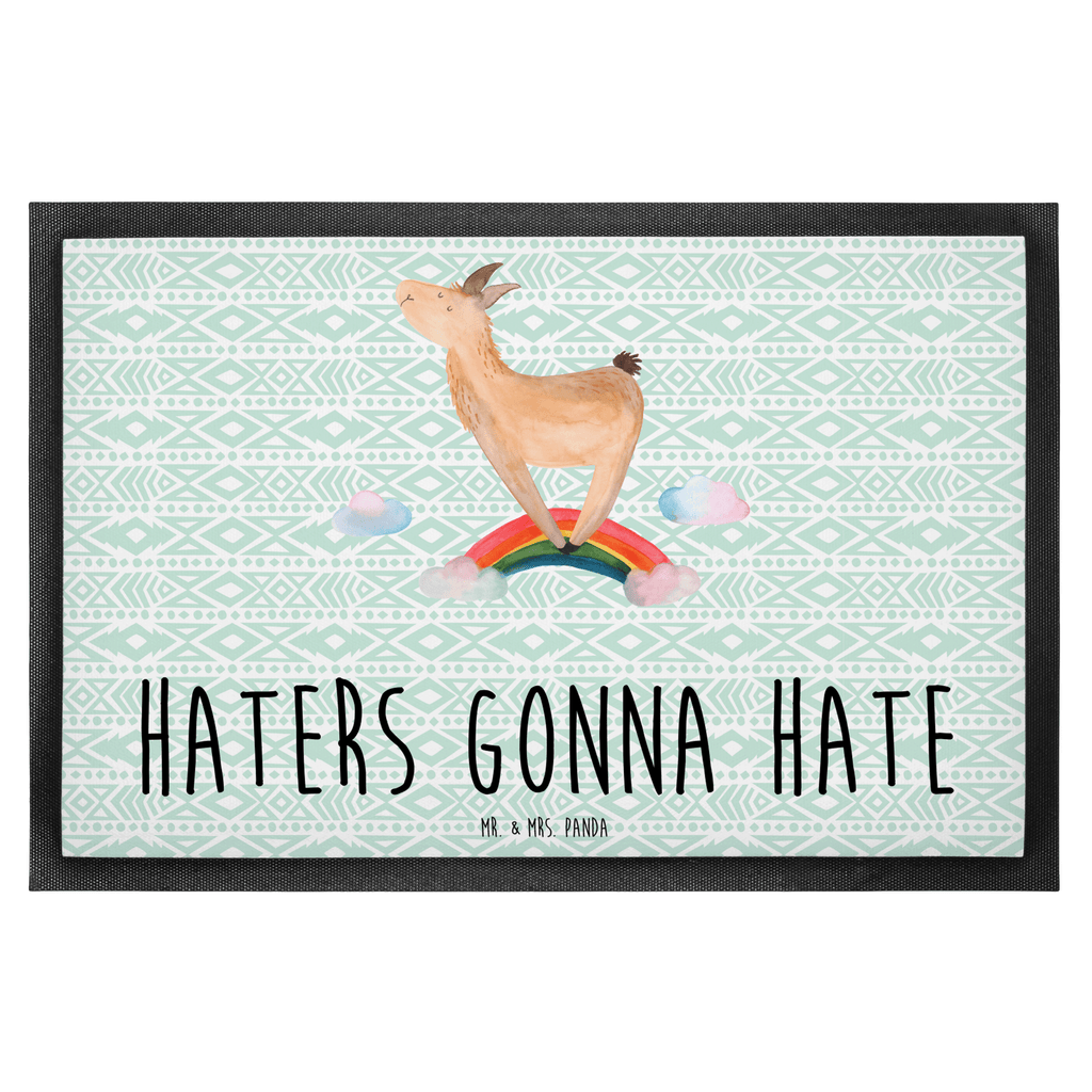 Fußmatte Lama Regenbogen Lama, Lamas, Regenbogen, Haters gonna hate, Haters, Selbstständig, Außenseiter, Schule, Abi, Hobby, Wolkenland, Freiheit	 Türvorleger, Schmutzmatte, Fußabtreter, Matte, Schmutzfänger, Fußabstreifer, Schmutzfangmatte, Türmatte, Motivfußmatte,  Haustürmatte, Vorleger  Lama, Alpaka