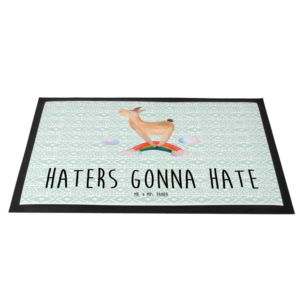 Fußmatte Lama Regenbogen Lama, Lamas, Regenbogen, Haters gonna hate, Haters, Selbstständig, Außenseiter, Schule, Abi, Hobby, Wolkenland, Freiheit	 Türvorleger, Schmutzmatte, Fußabtreter, Matte, Schmutzfänger, Fußabstreifer, Schmutzfangmatte, Türmatte, Motivfußmatte,  Haustürmatte, Vorleger  Lama, Alpaka