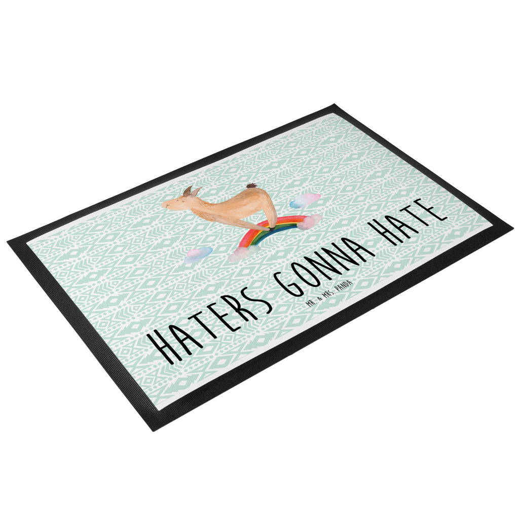 Fußmatte Lama Regenbogen Lama, Lamas, Regenbogen, Haters gonna hate, Haters, Selbstständig, Außenseiter, Schule, Abi, Hobby, Wolkenland, Freiheit	 Türvorleger, Schmutzmatte, Fußabtreter, Matte, Schmutzfänger, Fußabstreifer, Schmutzfangmatte, Türmatte, Motivfußmatte,  Haustürmatte, Vorleger  Lama, Alpaka