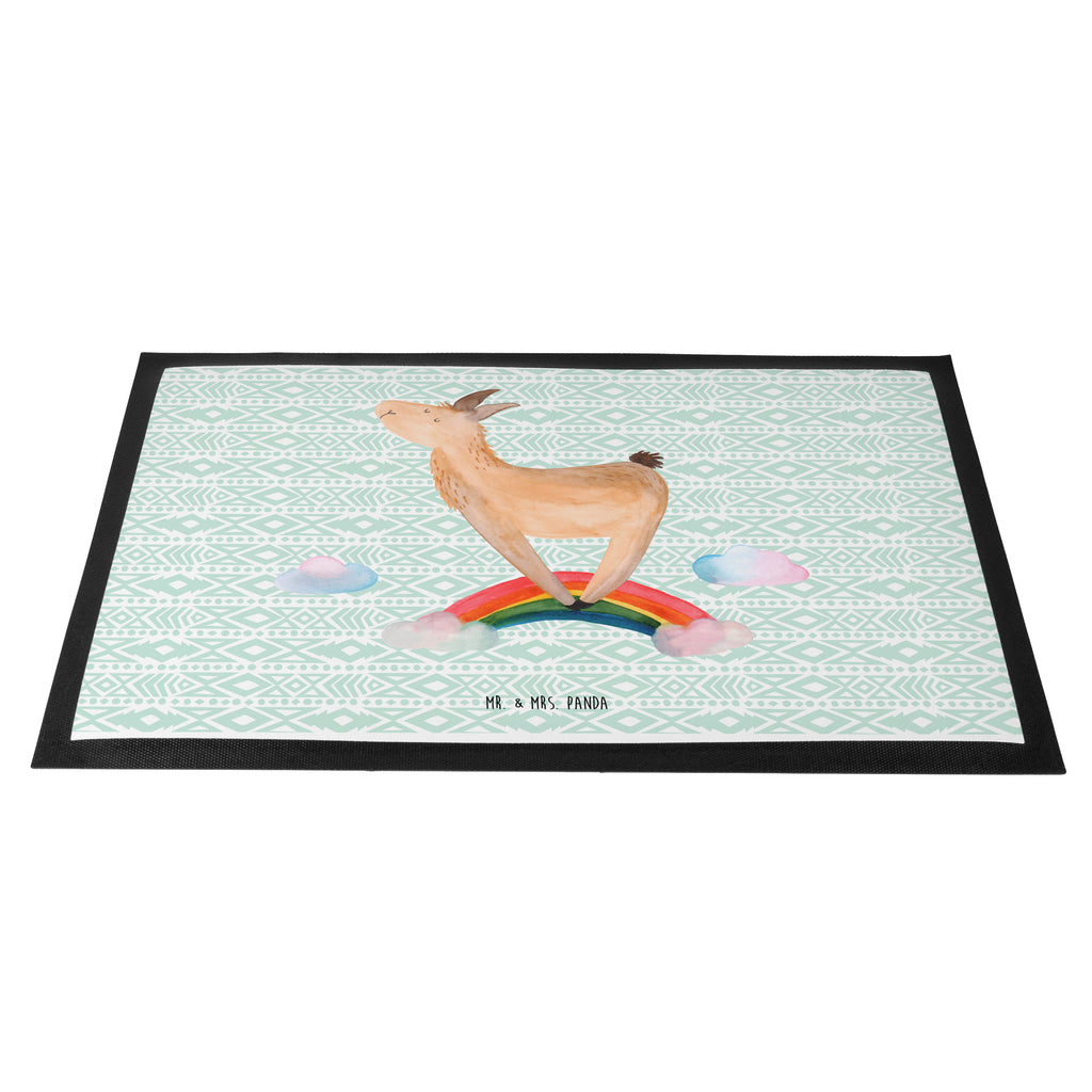 Fußmatte Lama Regenbogen Lama, Lamas, Regenbogen, Haters gonna hate, Haters, Selbstständig, Außenseiter, Schule, Abi, Hobby, Wolkenland, Freiheit	 Türvorleger, Schmutzmatte, Fußabtreter, Matte, Schmutzfänger, Fußabstreifer, Schmutzfangmatte, Türmatte, Motivfußmatte,  Haustürmatte, Vorleger  Lama, Alpaka