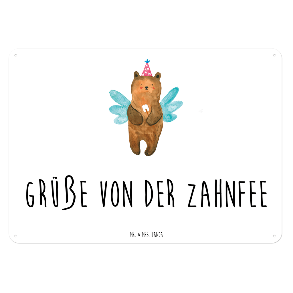 Blechschild Zahnfee Bär Blechschild, Metallschild, Geschenk Schild, Schild, Magnet-Metall-Schild, Deko Schild, Wandschild, Wand-Dekoration, Türschild, Bär, Teddy, Teddybär, Zahnfee, Fee, Milchzahn, Erster Zahn