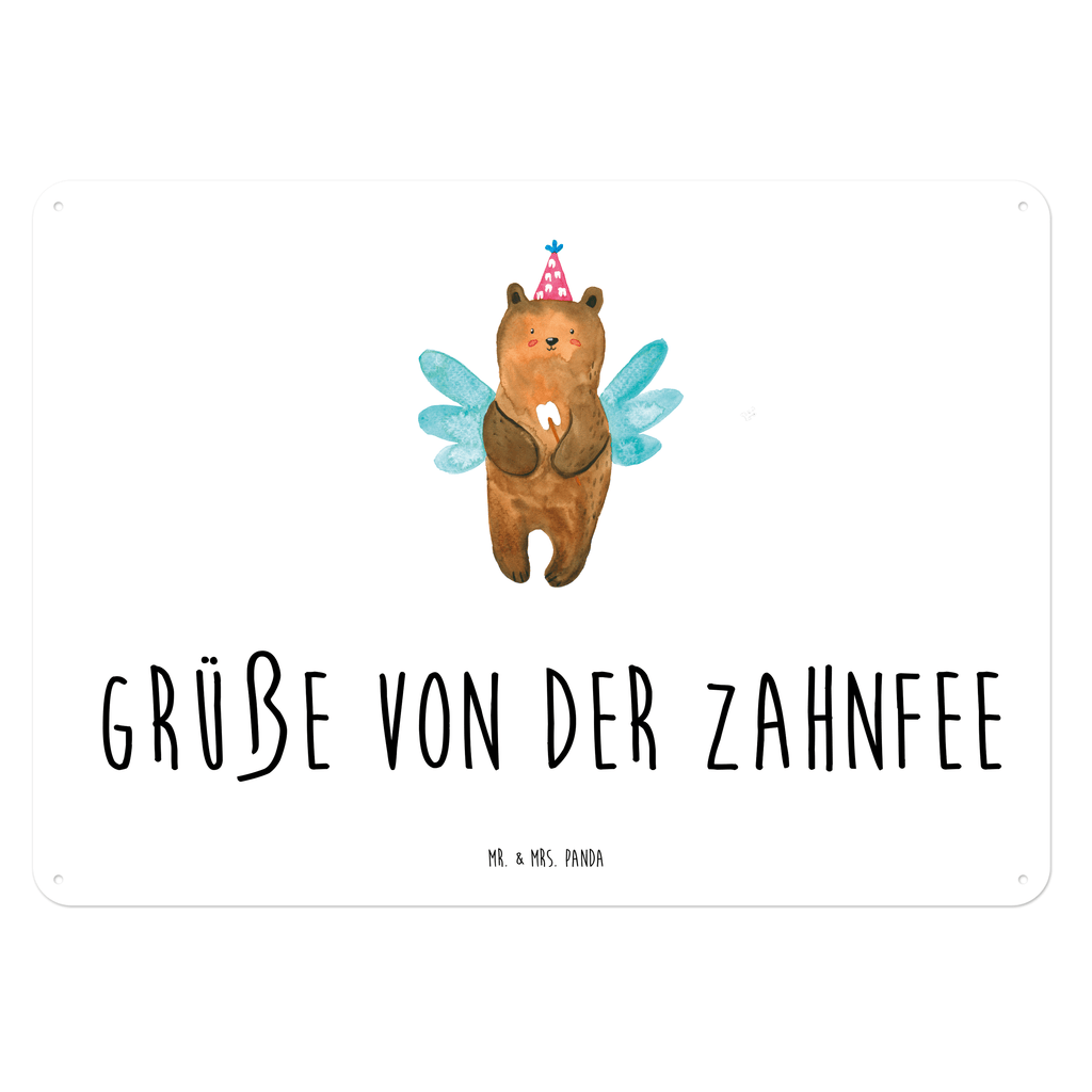 Blechschild Zahnfee Bär Blechschild, Metallschild, Geschenk Schild, Schild, Magnet-Metall-Schild, Deko Schild, Wandschild, Wand-Dekoration, Türschild, Bär, Teddy, Teddybär, Zahnfee, Fee, Milchzahn, Erster Zahn