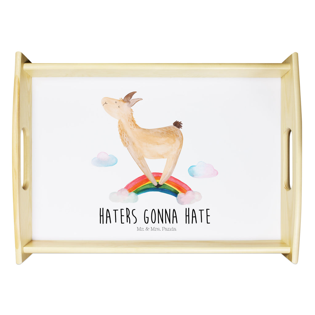 Serviertablett Lama Regenbogen Tablett, Holztablett, Küchentablett, Dekotablett, Frühstückstablett, Lama, Alpaka, Lamas, Regenbogen, Haters gonna hate, Haters, Selbstständig, Außenseiter, Schule, Abi, Hobby, Wolkenland, Freiheit