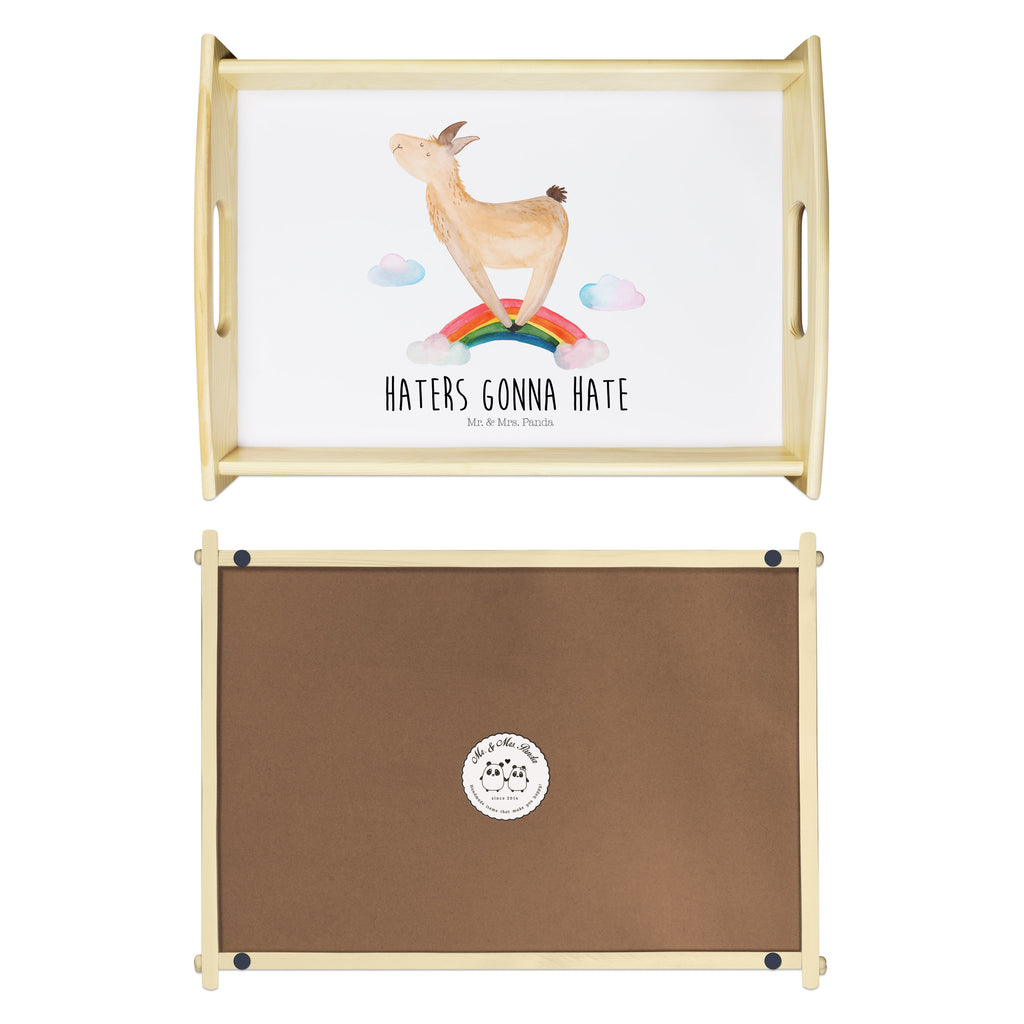 Serviertablett Lama Regenbogen Tablett, Holztablett, Küchentablett, Dekotablett, Frühstückstablett, Lama, Alpaka, Lamas, Regenbogen, Haters gonna hate, Haters, Selbstständig, Außenseiter, Schule, Abi, Hobby, Wolkenland, Freiheit