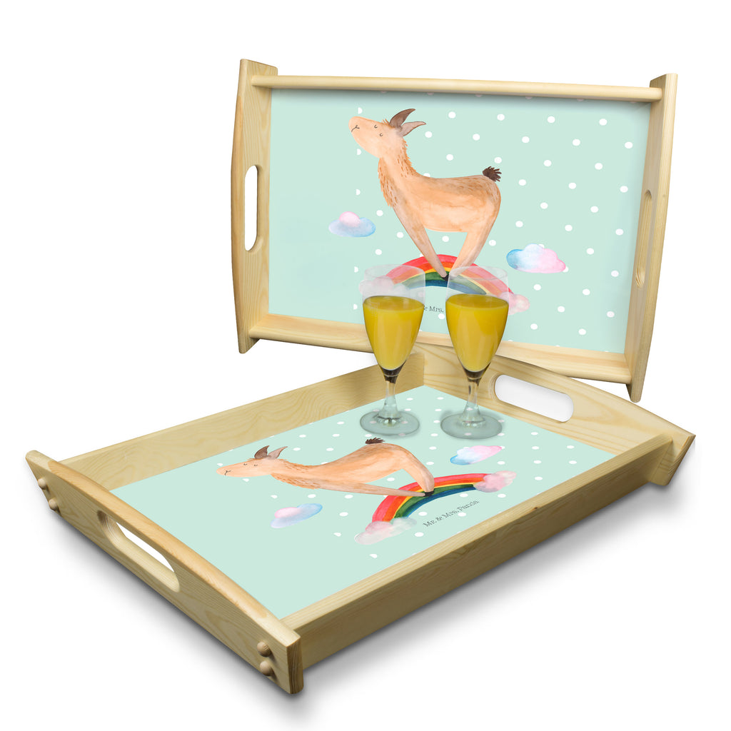 Serviertablett Lama Regenbogen Tablett, Holztablett, Küchentablett, Dekotablett, Frühstückstablett, Lama, Alpaka, Lamas, Regenbogen, Haters gonna hate, Haters, Selbstständig, Außenseiter, Schule, Abi, Hobby, Wolkenland, Freiheit