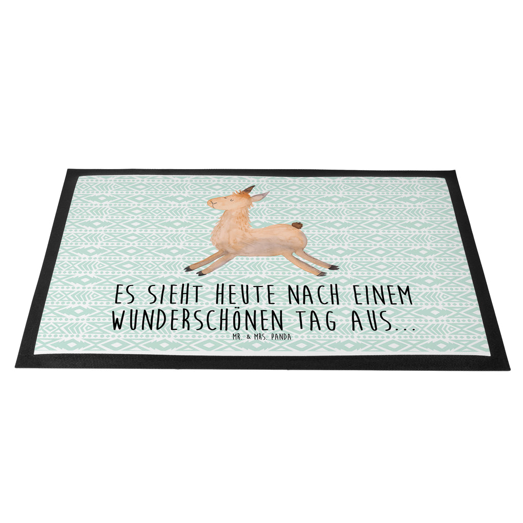 Fußmatte Lama springend Lama, Lamas, Lieblingstag, Happy day, fröhlich, Glück, Freundin, Liebeskummer, Neustart, guten Morgen, Start, Prüfung, Abitur, Türvorleger, Schmutzmatte, Fußabtreter, Matte, Schmutzfänger, Fußabstreifer, Schmutzfangmatte, Türmatte, Motivfußmatte,  Haustürmatte, Vorleger  Lama, Alpaka